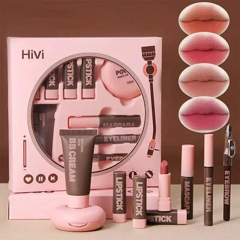 Women's Christmas makeup set, 9 lipsticks & powder press &BB cream & eyebrow pencil & mascara & eyeliner set,for women and girls