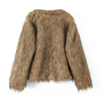 Women's Collarless Shaggy Faux Fur Jacket BYMANYC ® New York CONTEMPORARY VIBRANT MODERN FASHION - New Collection