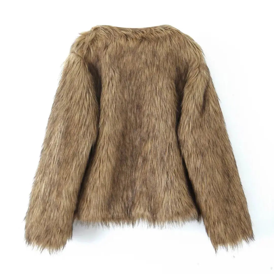 Women's Collarless Shaggy Faux Fur Jacket BYMANYC ® New York CONTEMPORARY VIBRANT MODERN FASHION - New Collection