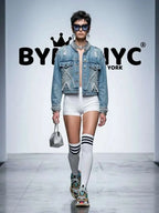 Women's Denim Jacket Pearl Embellished Fringe BYMANYC ® New York CONTEMPORARY VIBRANT MODERN OUTERWEAR - New Collection