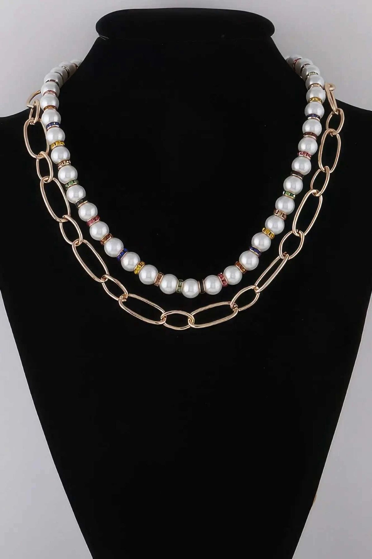 Women's Double Layered Pearl N Chain Necklace BYMANYC ® New York CONTEMPORARY VIBRANT MODERN FASHION - New Collection