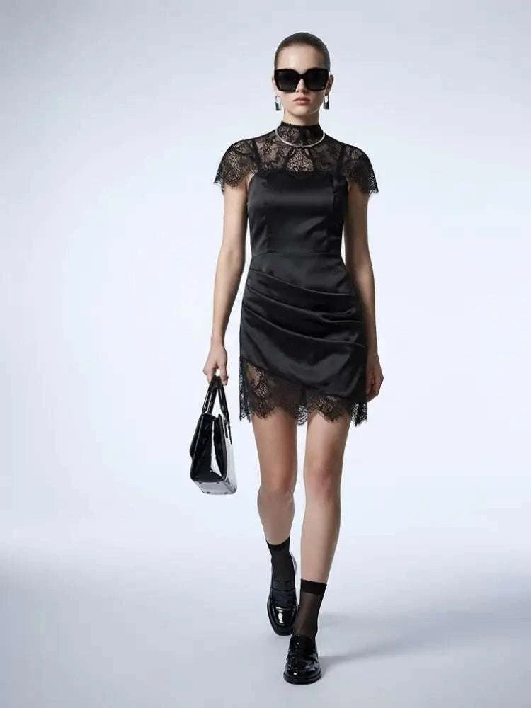 Women's Dress Black Satin BYMANYC ® New York SOHO LACE MINI - New Collection