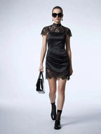 Women's Dress Black Satin BYMANYC ® New York SOHO LACE MINI - New Collection