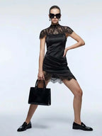 Women's Dress Black Satin BYMANYC ® New York SOHO LACE MINI - New Collection