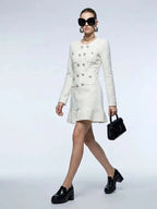 Women's Dress Bouclé Tweed BYMANYC ® New York MADISON IVORY BUTTON MINI - New Collection