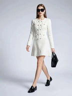 Women's Dress Bouclé Tweed BYMANYC ® New York MADISON IVORY BUTTON MINI - New Collection