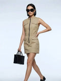 Women's Dress Safari Mini BYMANYC ® New York SOHO KHAKI ZIPPER - New Collection