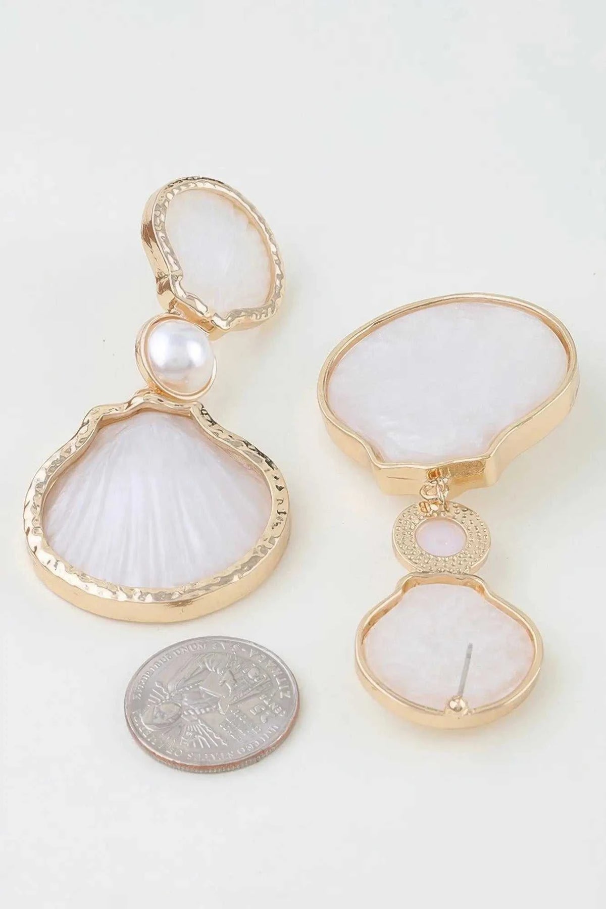 Women's Drop Earrings Hammered Shell Accent BYMANYC ® New York ORGANIC STONE DANGLE EARRINGS - New Collection