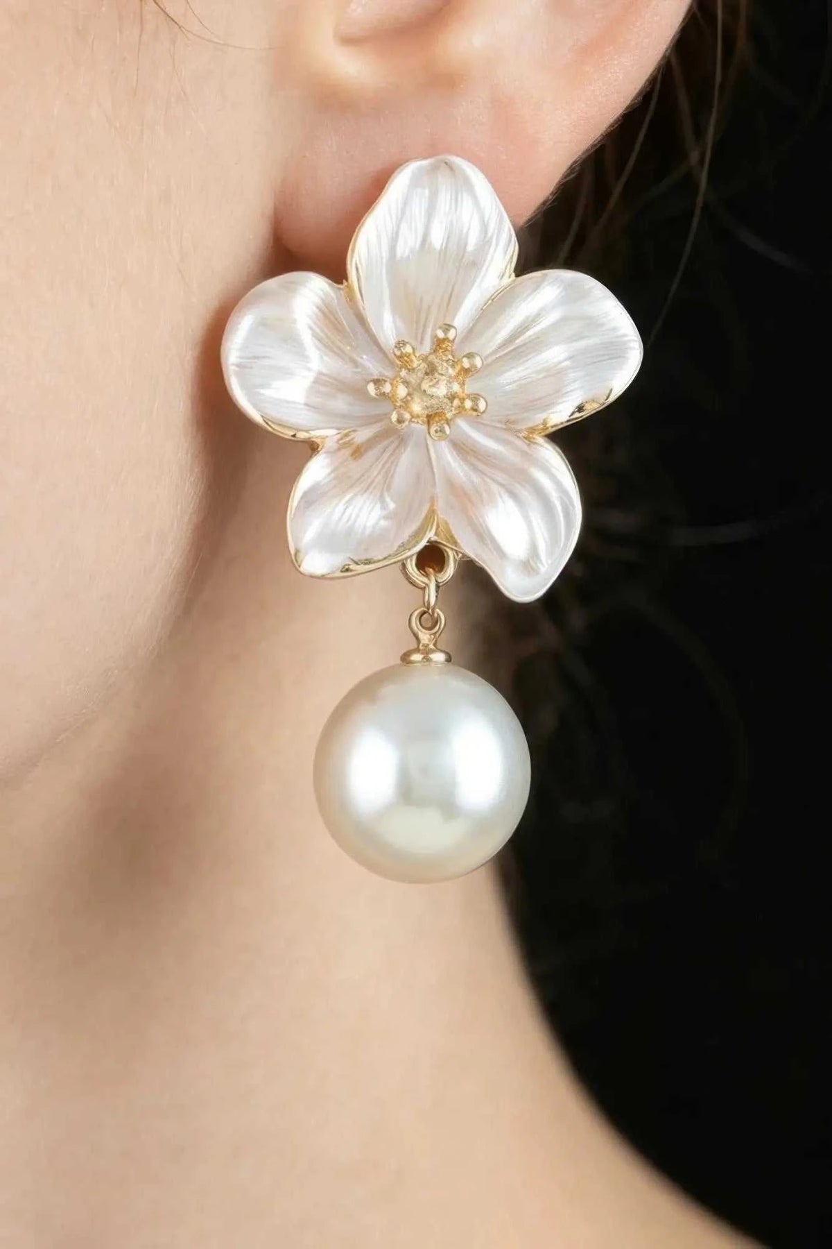 Women's Drop Earrings Pearl Flower Accent BYMANYC ® New York ELEGANT FLORAL DANGLE EARRINGS - New Collection