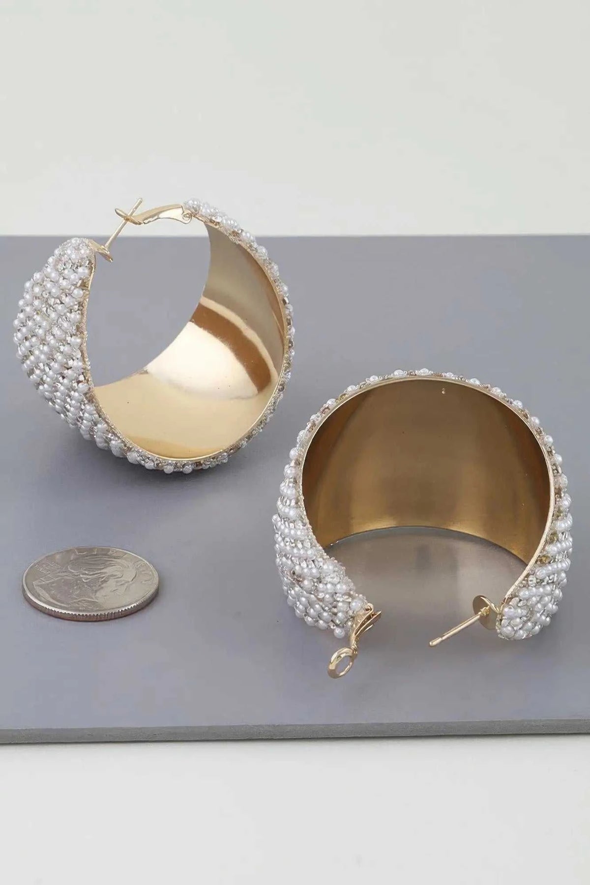Women's Earrings Hoops Pearl BYMANYC ® New York HUDSON CRESCENT - New Collection