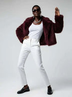 Women's Faux Fur Cropped Jacket BURGUNDY - CARROLL GARDENS: New Collection COUTURE in BROOKLYN - BYMANYC ® New York