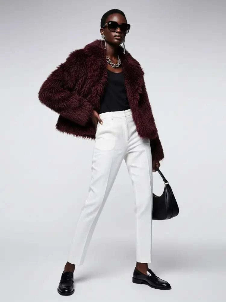 Women's Faux Fur Cropped Jacket BURGUNDY - CARROLL GARDENS: New Collection COUTURE in BROOKLYN - BYMANYC ® New York
