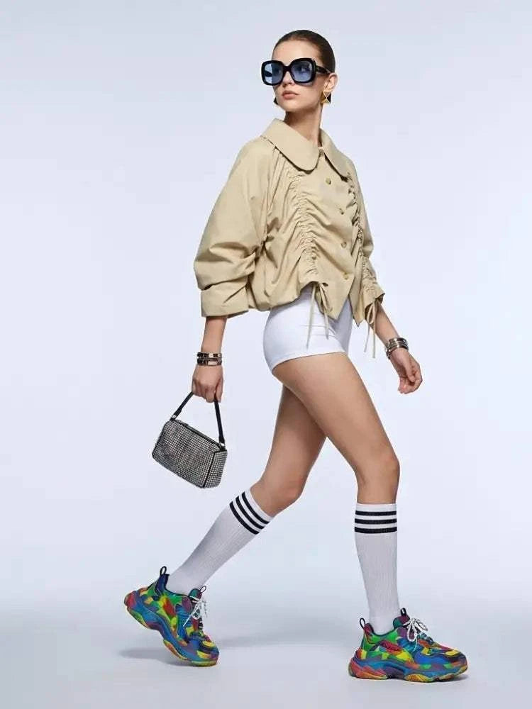 Women's Jacket Beige Peter Pan Collar BYMANYC ® New York SOHO RUCHED DRAWSTRING SHORT JACKET - New Collection