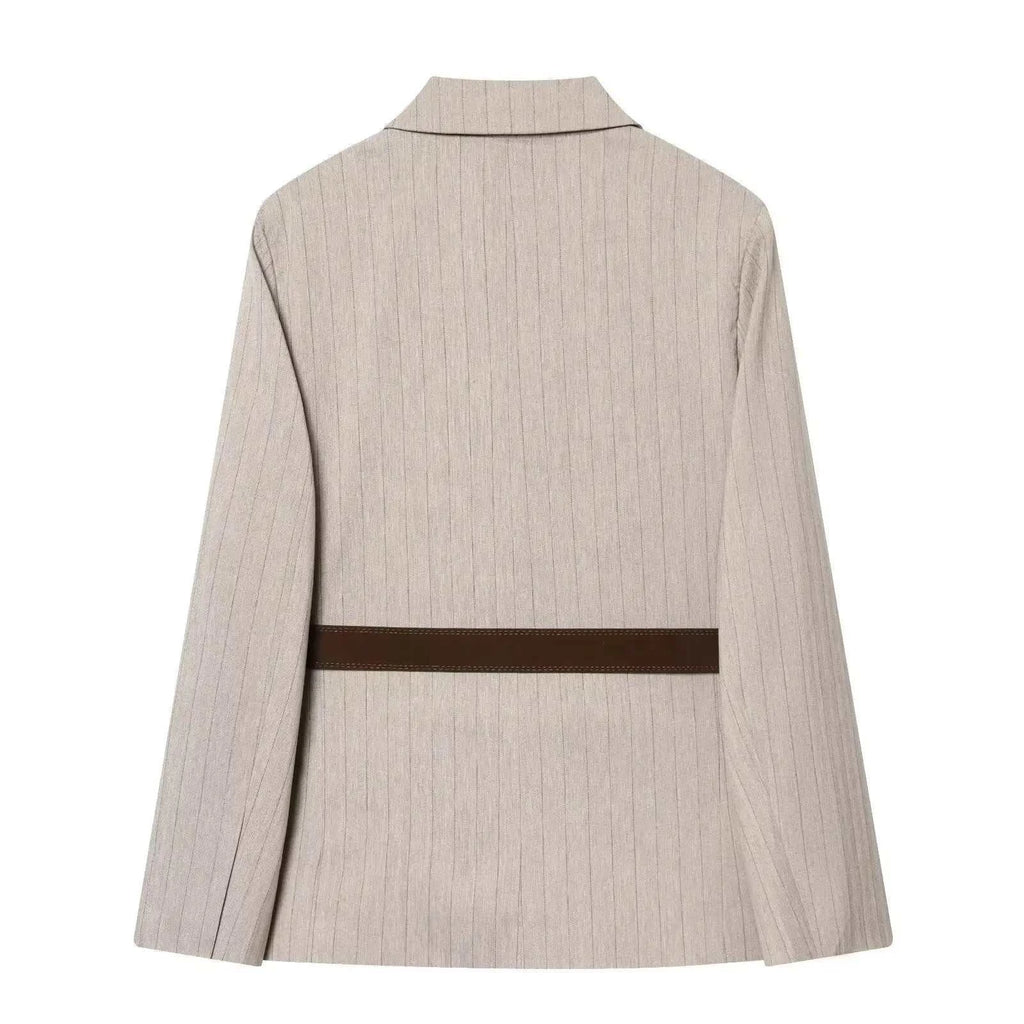Women's Jacket Beige Pinstripe Belted Blazer BYMANYC ® New York WALL STREET BELTED BEIGE BLAZER - New Collection