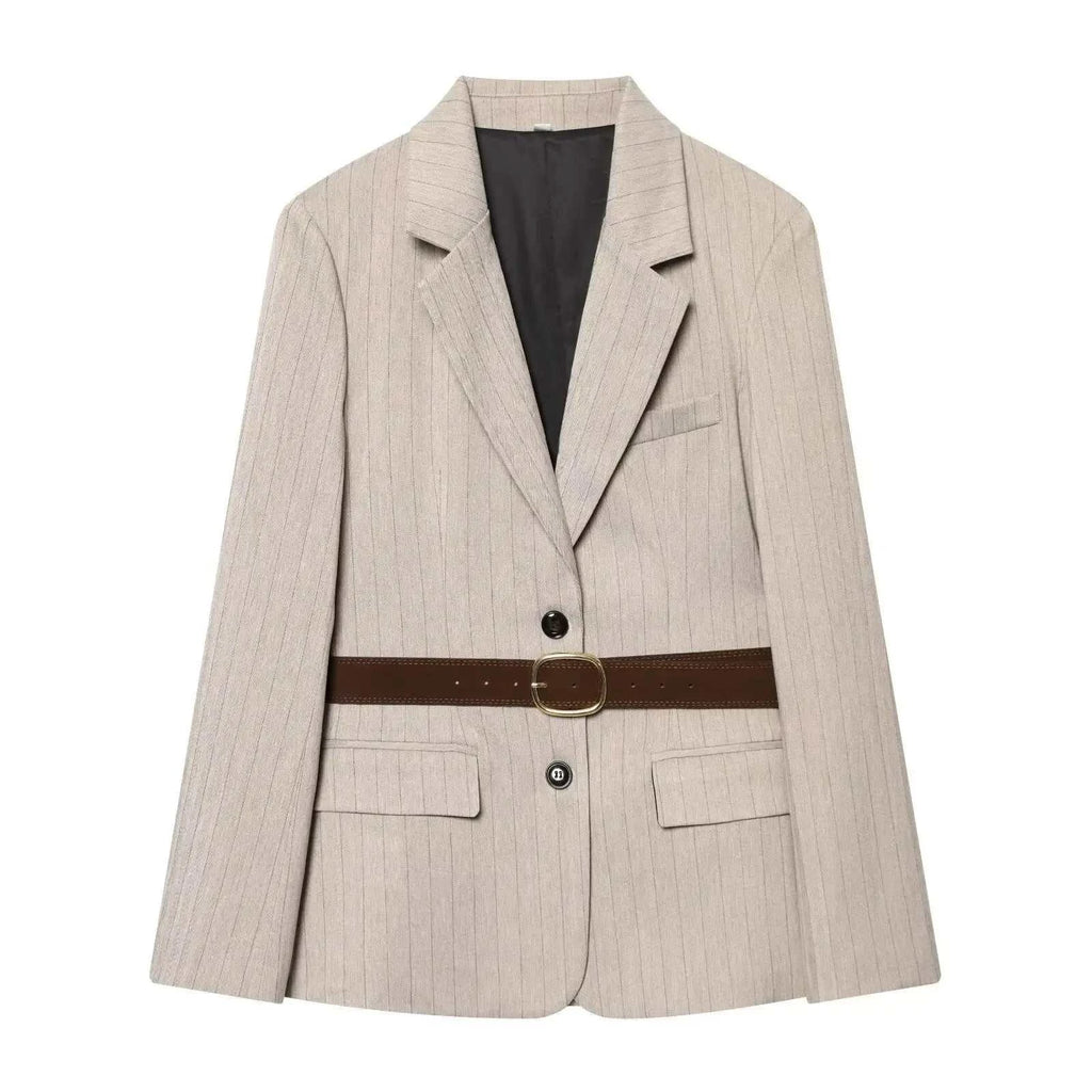 Women's Jacket Beige Pinstripe Belted Blazer BYMANYC ® New York WALL STREET BELTED BEIGE BLAZER - New Collection