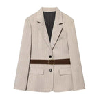 Women's Jacket Beige Pinstripe Belted Blazer BYMANYC ® New York WALL STREET BELTED BEIGE BLAZER - New Collection