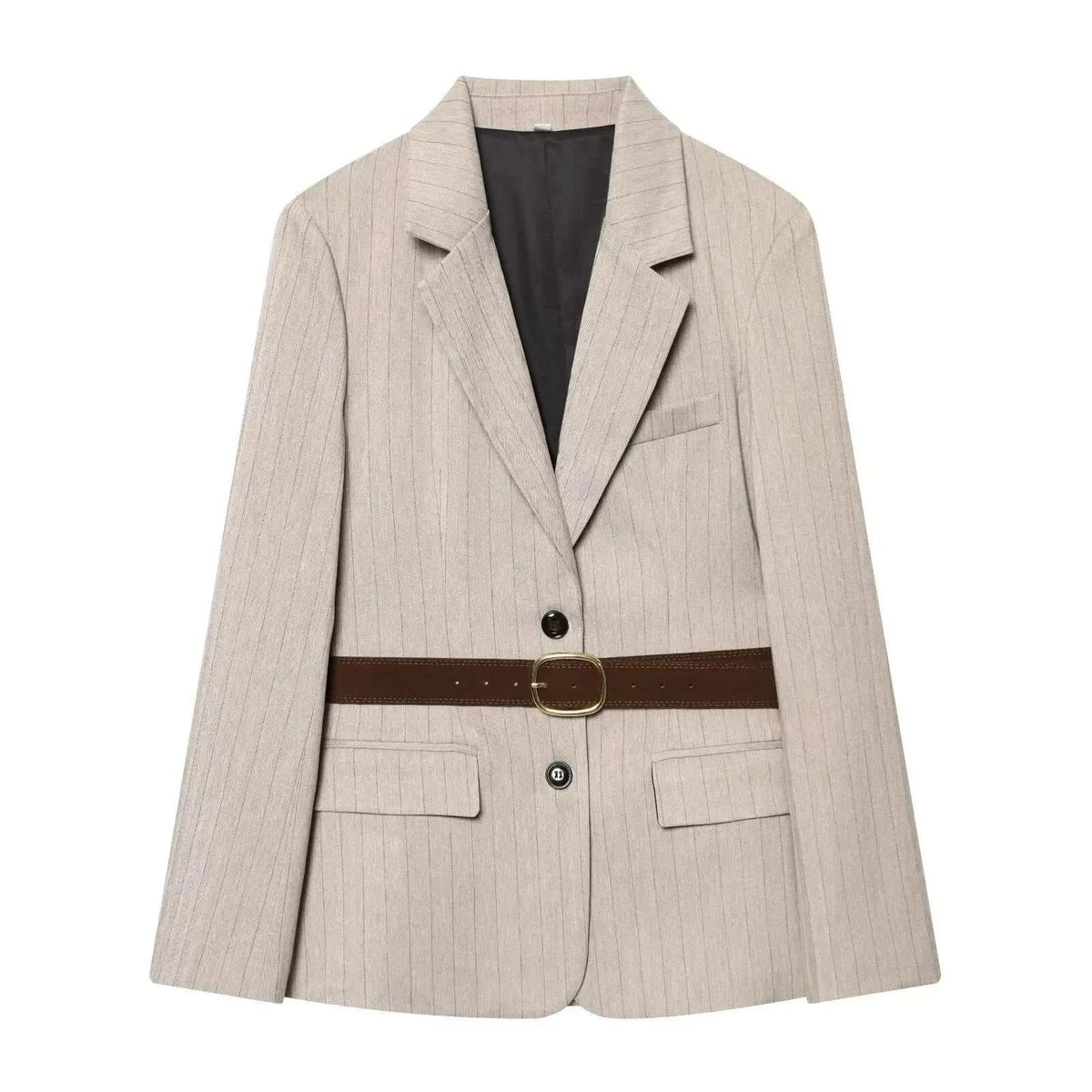 Women's Jacket Beige Pinstripe Belted Blazer BYMANYC ® New York WALL STREET BELTED BEIGE BLAZER - New Collection