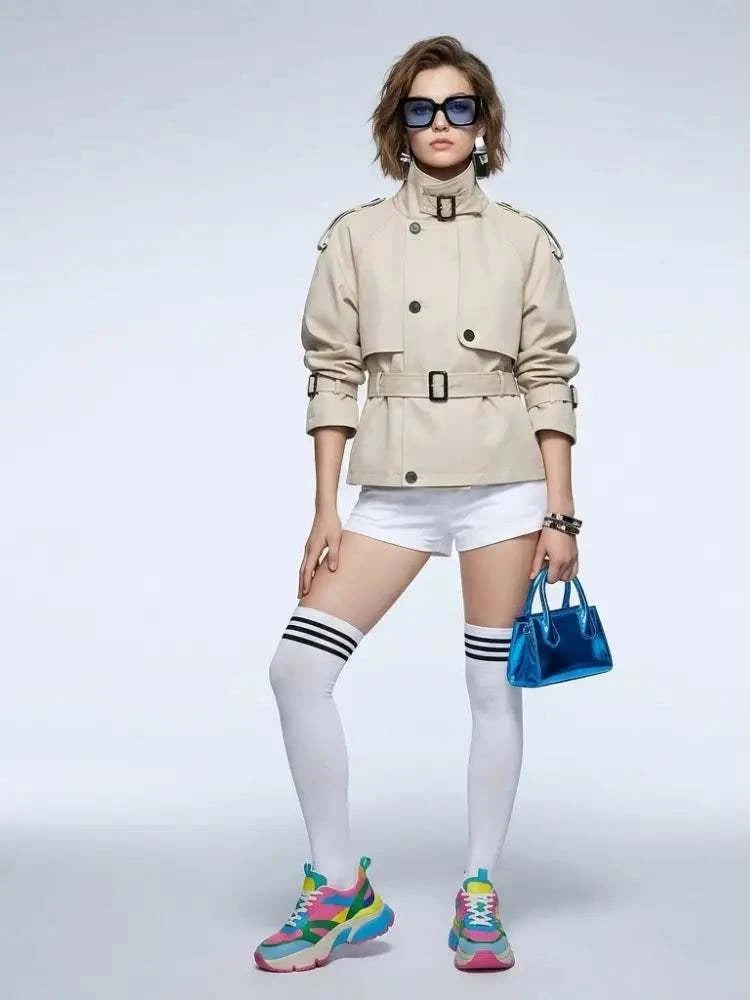 Women's Jacket Beige Short Trench BYMANYC ® New York SOHO BUCKLED COLLAR BELTED TRENCH - New Collection