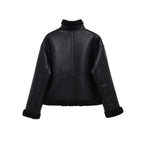 Women's Jacket Black Faux Leather Shearling BYMANYC ® New York SOHO BLACK AVIATOR BIKER - New Collection