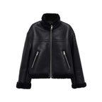 Women's Jacket Black Faux Leather Shearling BYMANYC ® New York SOHO BLACK AVIATOR BIKER - New Collection