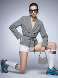 Women's Jacket Black White Gingham Belted Blazer BYMANYC ® New York SOHO TIE-BELT CHECKED BLAZER - New Collection