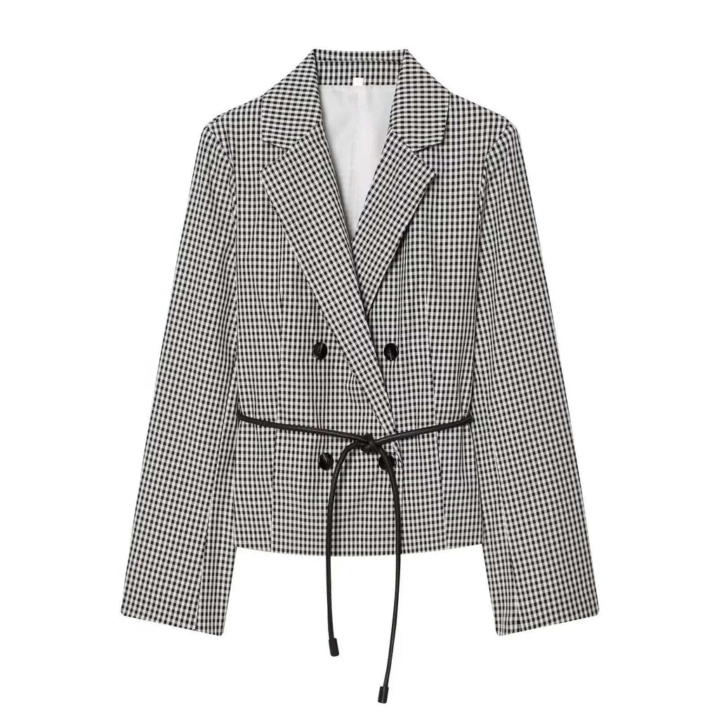 Women's Jacket Black White Gingham Belted Blazer BYMANYC ® New York SOHO TIE-BELT CHECKED BLAZER - New Collection