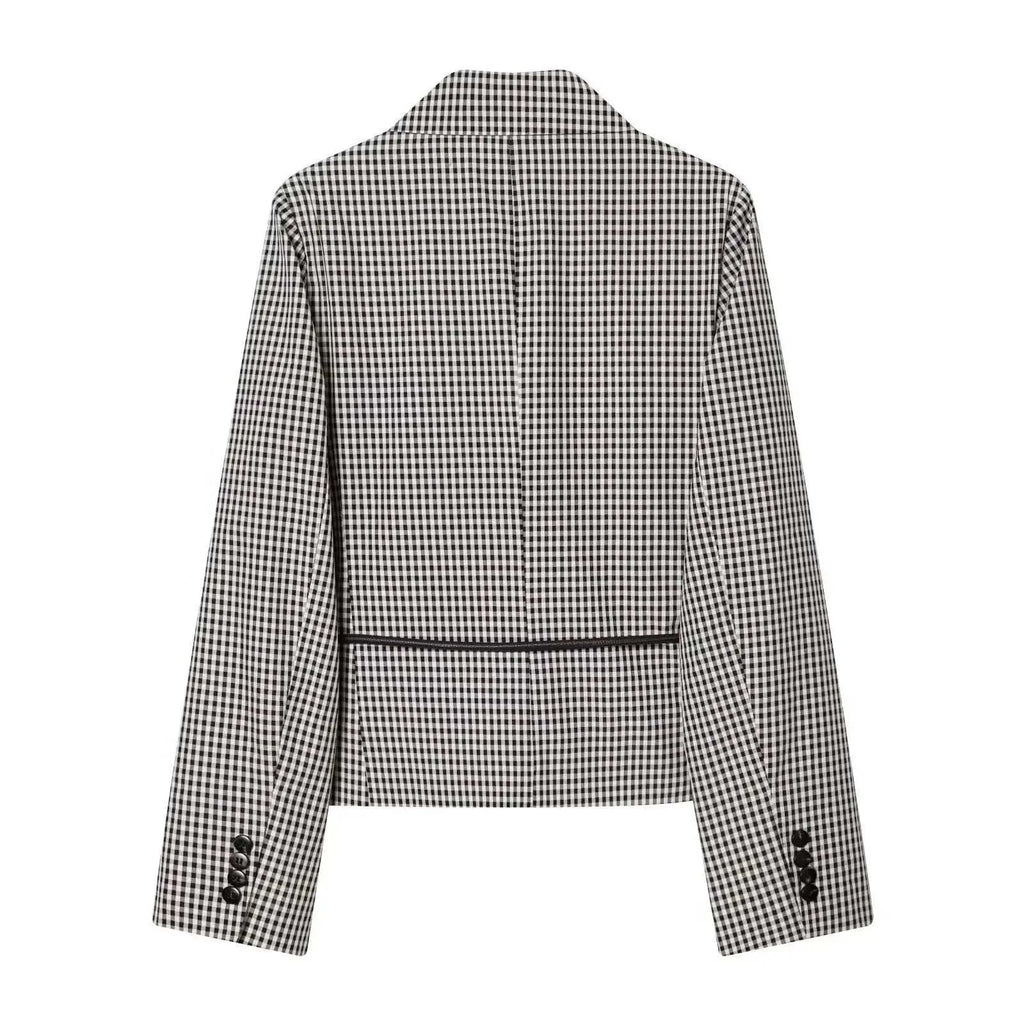 Women's Jacket Black White Gingham Belted Blazer BYMANYC ® New York SOHO TIE-BELT CHECKED BLAZER - New Collection