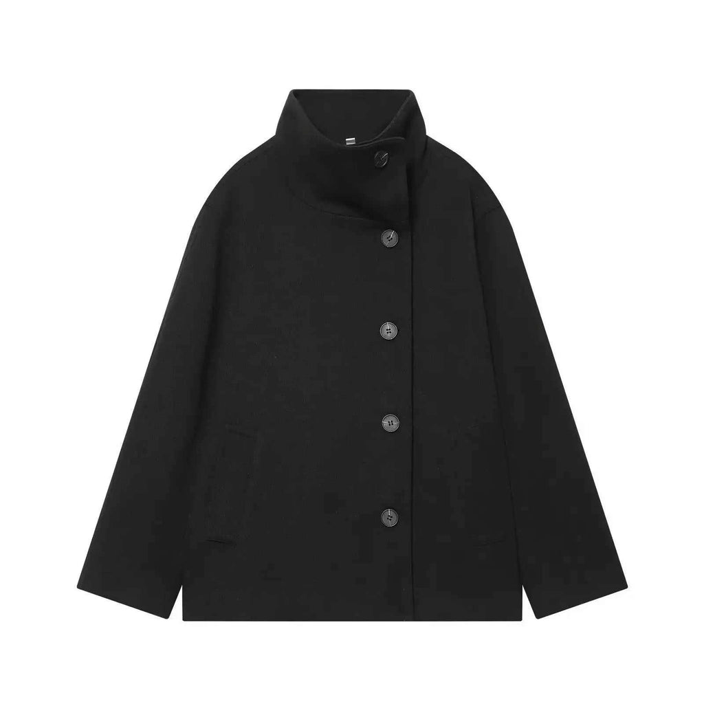 Women's Jacket Black Wool Blend High Collar BYMANYC ® New York SOHO ASYMMETRIC SHORT COAT - New Collection
