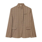 Women's Jacket Brown Plaid High Collar BYMANYC ® New York SOHO ASYMMETRIC STAND COLLAR BLAZER - New Collection