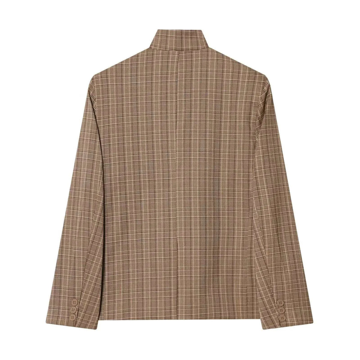 Women's Jacket Brown Plaid High Collar BYMANYC ® New York SOHO ASYMMETRIC STAND COLLAR BLAZER - New Collection