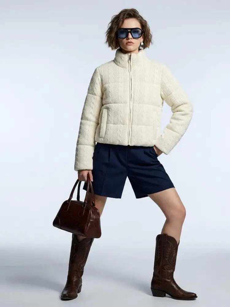 Women's Jacket Cable Knit Puffer BYMANYC ® New York HAMPTONS CREAM ZIPPER - New Collection