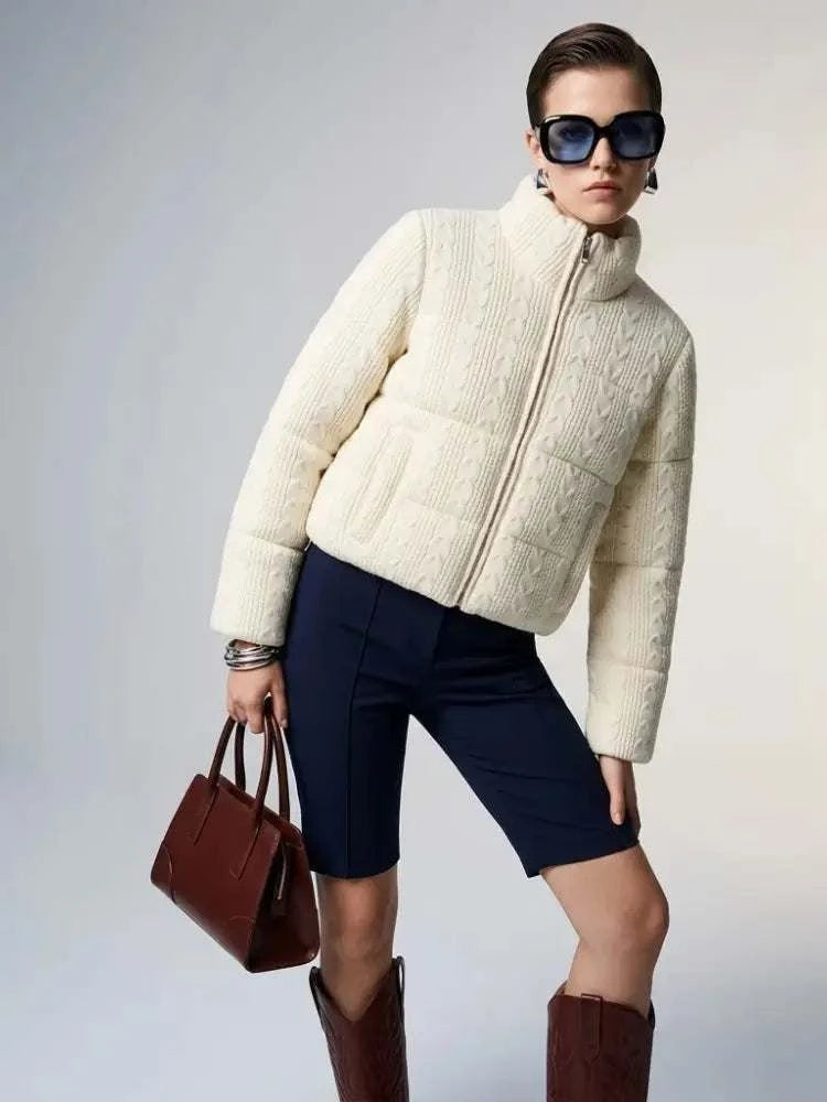 Women's Jacket Cable Knit Puffer BYMANYC ® New York HAMPTONS CREAM ZIPPER - New Collection