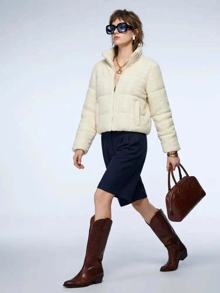 Women's Jacket Cable Knit Puffer BYMANYC ® New York HAMPTONS CREAM ZIPPER - New Collection