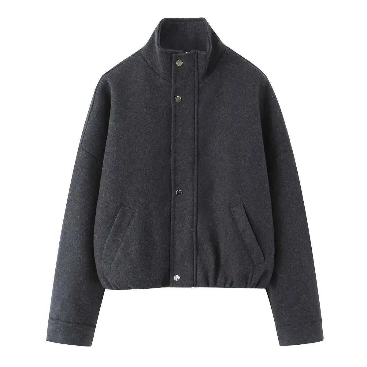 Women's Jacket Charcoal Grey Wool Blend BYMANYC ® New York SOHO HIGH COLLAR BOMBER - New Collection