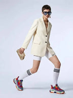 Women's Jacket Cream Oversized Blazer BYMANYC ® New York WALL STREET CREAM SINGLE-BREASTED - New Collection