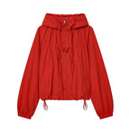 Women's Jacket Crimson Red Hooded Windbreaker BYMANYC ® New York SOHO RED DRAWSTRING WINDBREAKER - New Collection