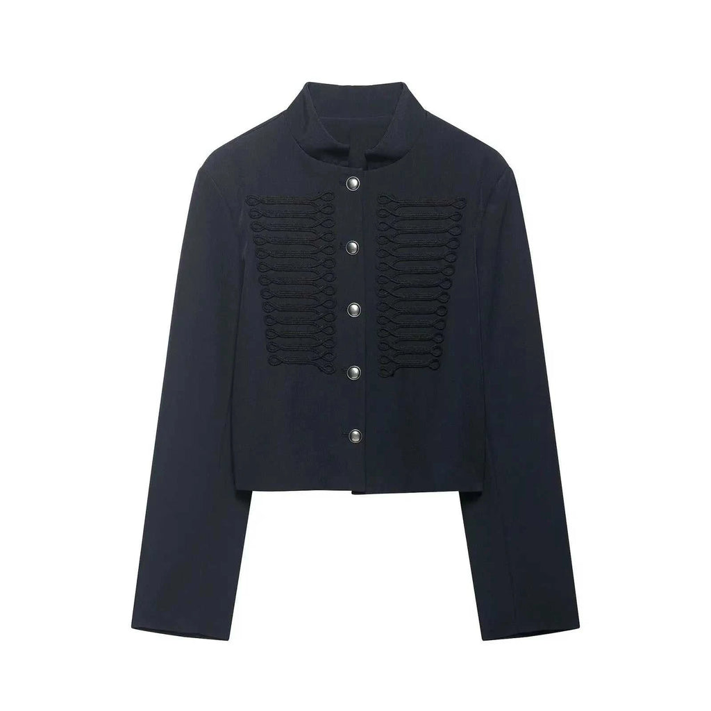 Women's Jacket Dark Navy Military Frogged BYMANYC ® New York SOHO MILITARY EMBROIDERED CROPPED BLAZER - New Collection