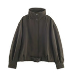 Women's Jacket Dark Olive Wool Blend BYMANYC ® New York SOHO BELTED HIGH COLLAR BOMBER - New Collection