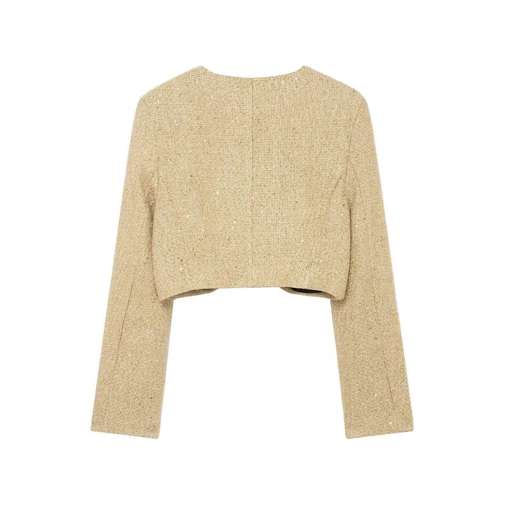 Women's Jacket Gold Tweed Cropped BYMANYC ® New York SOHO METALLIC TWEED CROPPED BLAZER - New Collection