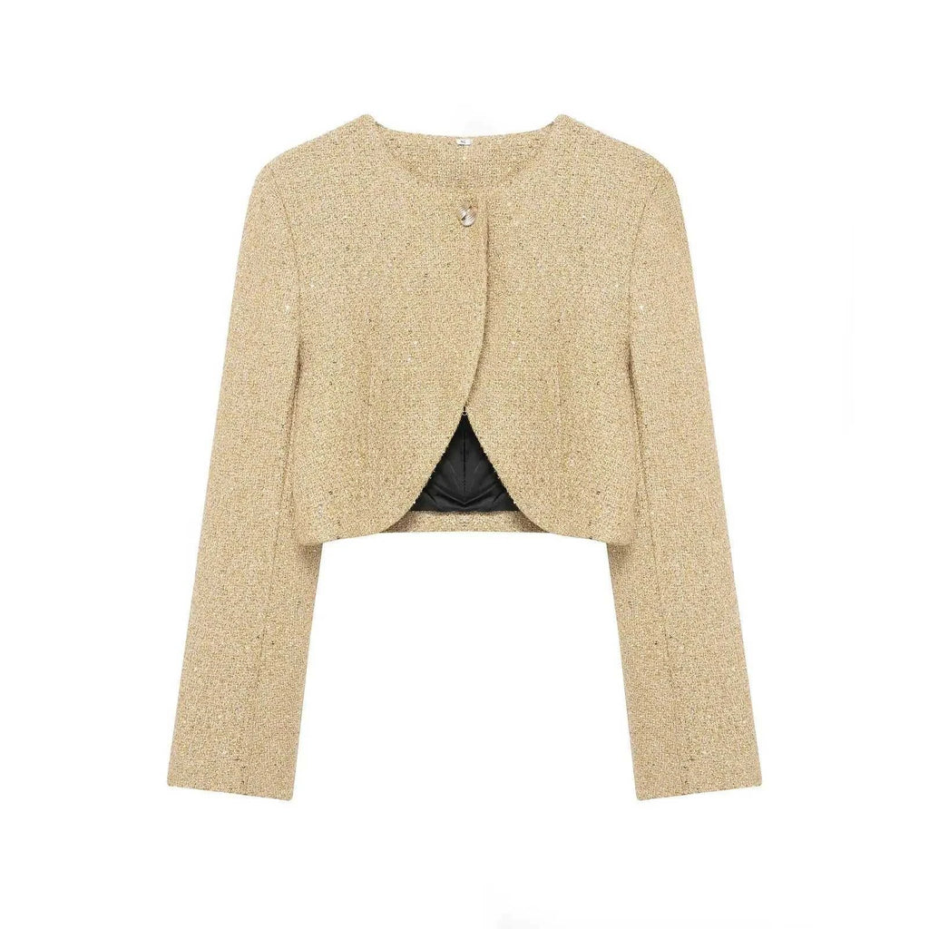 Women's Jacket Gold Tweed Cropped BYMANYC ® New York SOHO METALLIC TWEED CROPPED BLAZER - New Collection