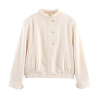 Women's Jacket Off-White Cream Faux Leather BYMANYC ® New York SOHO HIGH COLLAR LEATHERETTE BOMBER - New Collection