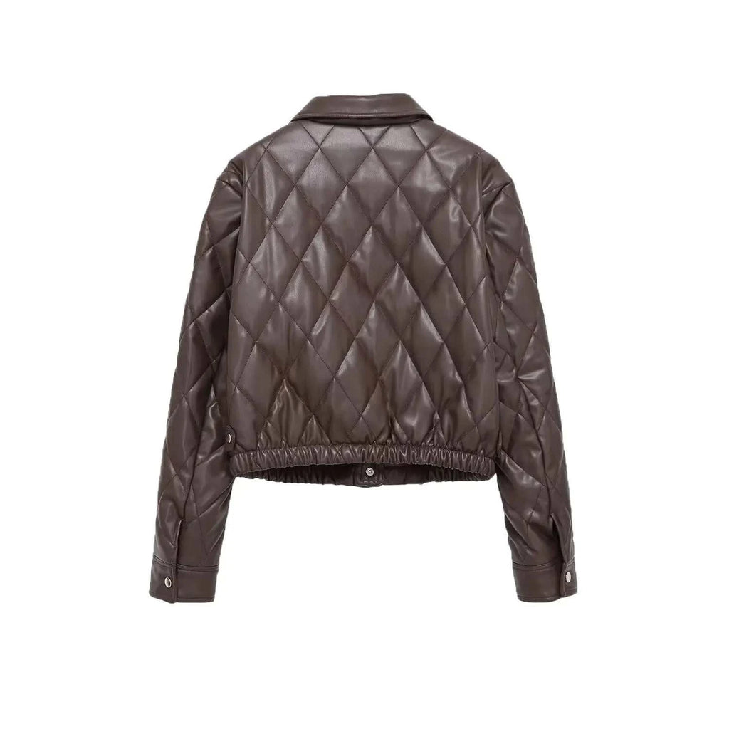 Women's Jacket Quilted Faux Leather BYMANYC ® New York SOHO BROWN LEATHER BOMBER - New Collection