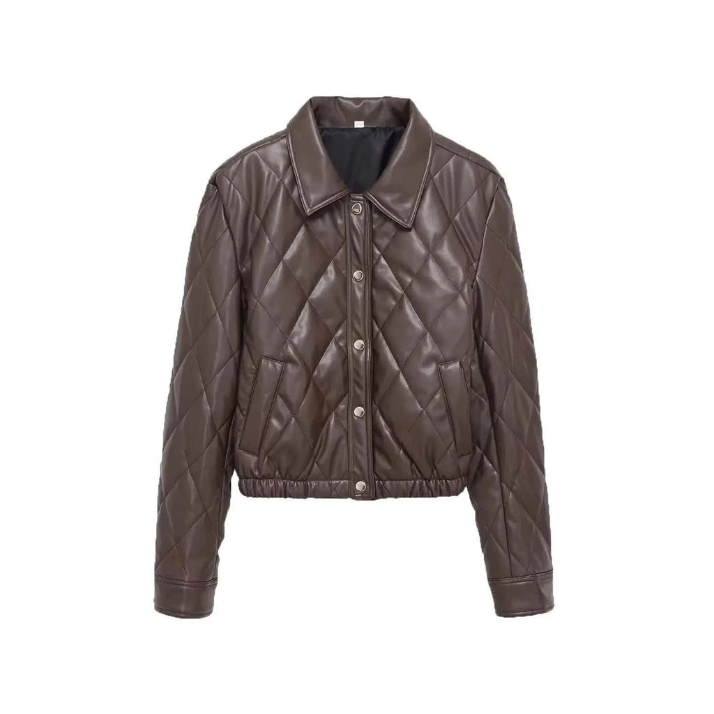 Women's Jacket Quilted Faux Leather BYMANYC ® New York SOHO BROWN LEATHER BOMBER - New Collection