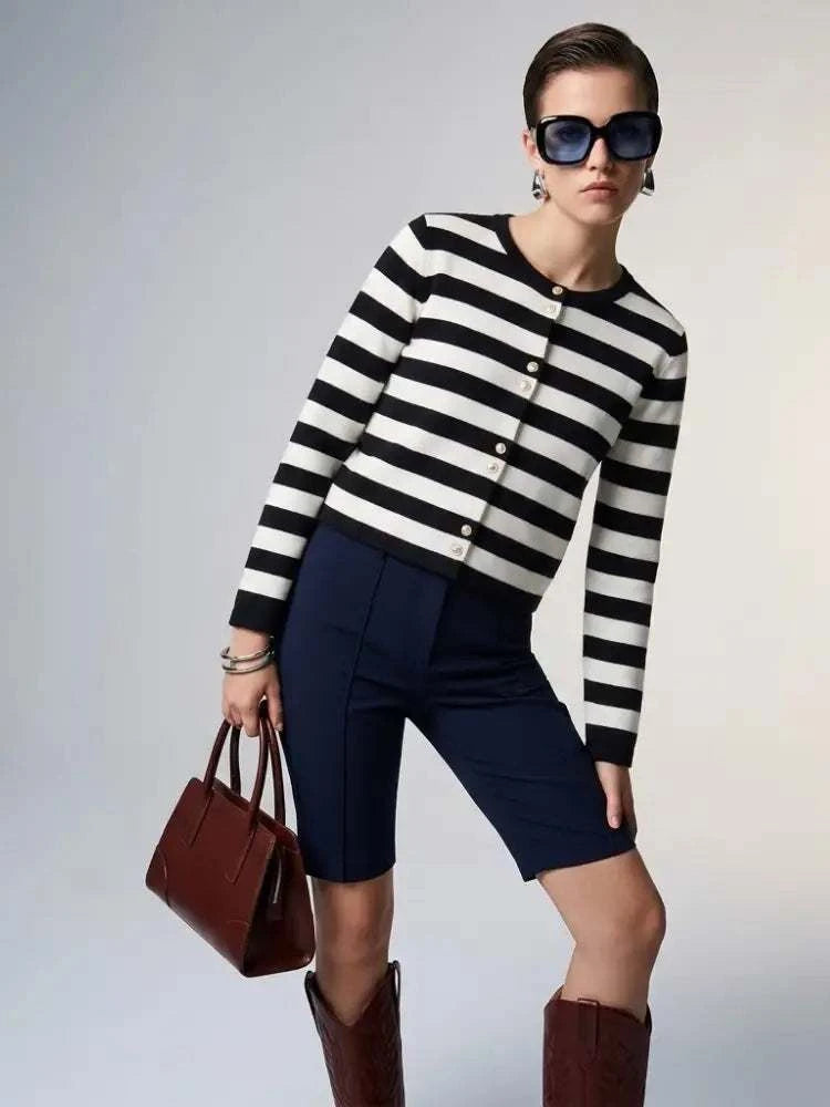 Women's Jacket Striped Knit BYMANYC ® New York PARISIAN GOLD BUTTON CARDIGAN - New Collection