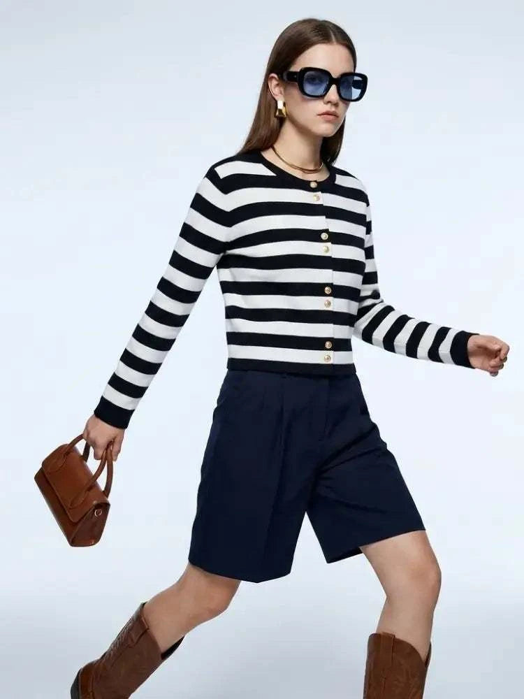Women's Jacket Striped Knit BYMANYC ® New York PARISIAN GOLD BUTTON CARDIGAN - New Collection