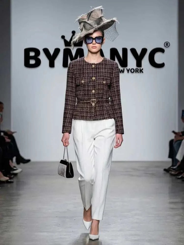 Women's Multi-Tone Tweed Belted Jacket BYMANYC ® New York CONTEMPORARY VIBRANT MODERN FASHION - New Collection