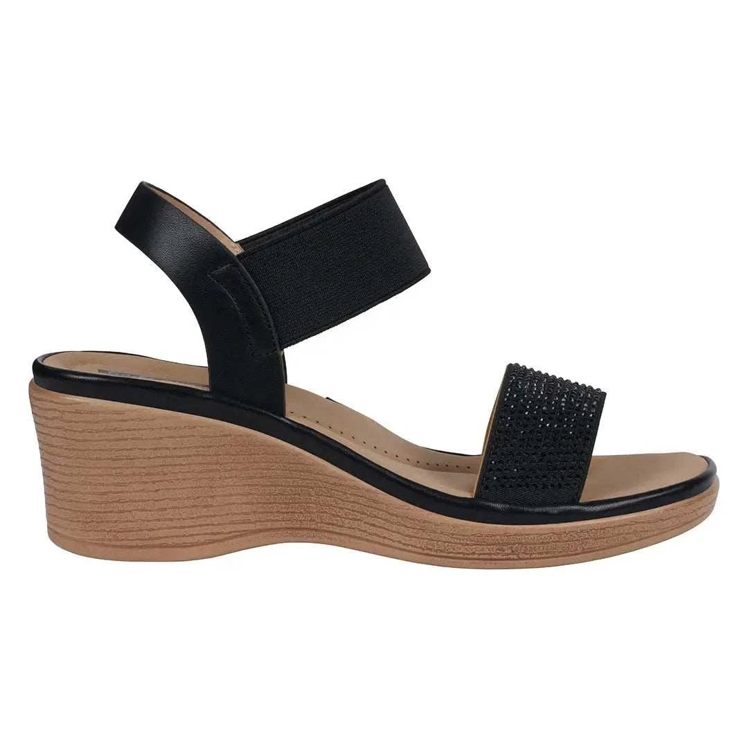 Women's Nia Black Embellished Elastic Wedge Sandals - Maven Couture IncWedge Sandals