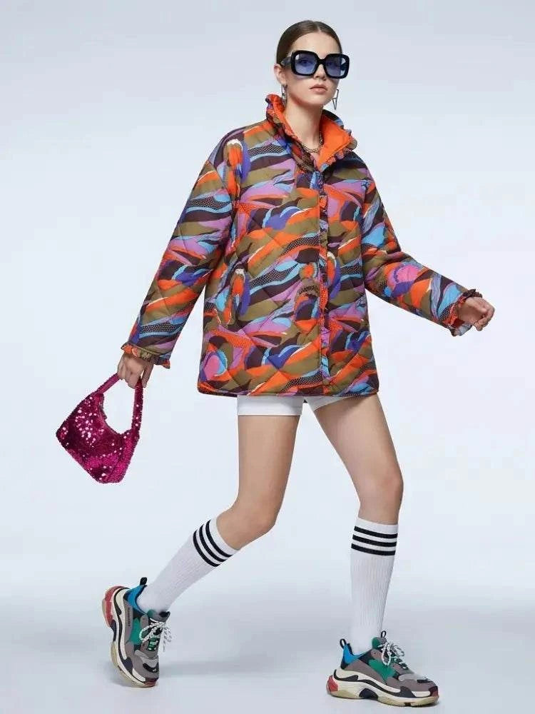 Women's Quilted Jacket Abstract Multicolor BYMANYC ® New York CONTEMPORARY VIBRANT MODERN OUTERWEAR - New Collection