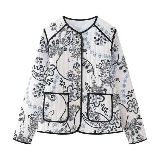 Women's Quilted Jacket White Black Printed BYMANYC ® New York CONTEMPORARY ELEGANT BOHO OUTERWEAR - New Collection