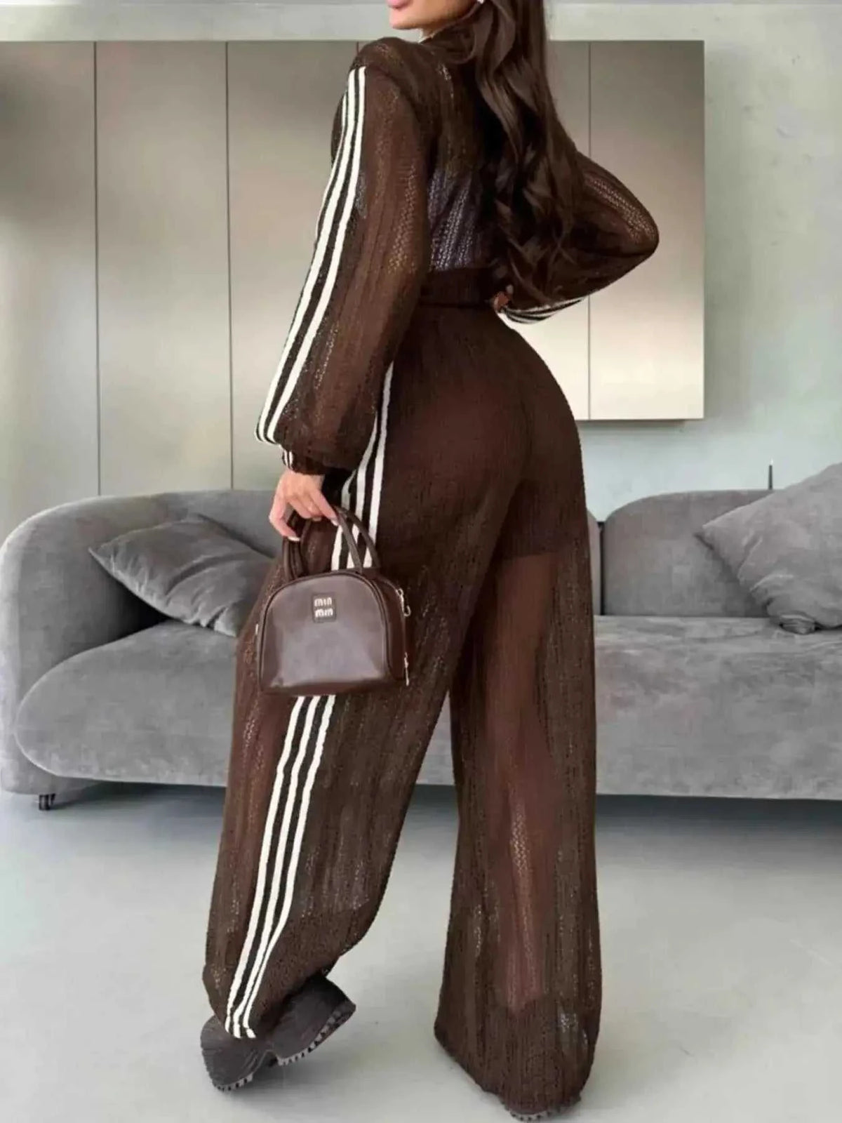 Women's Side Stripes Zip Up Top and Pants Set - Two-Piece Tracksuit